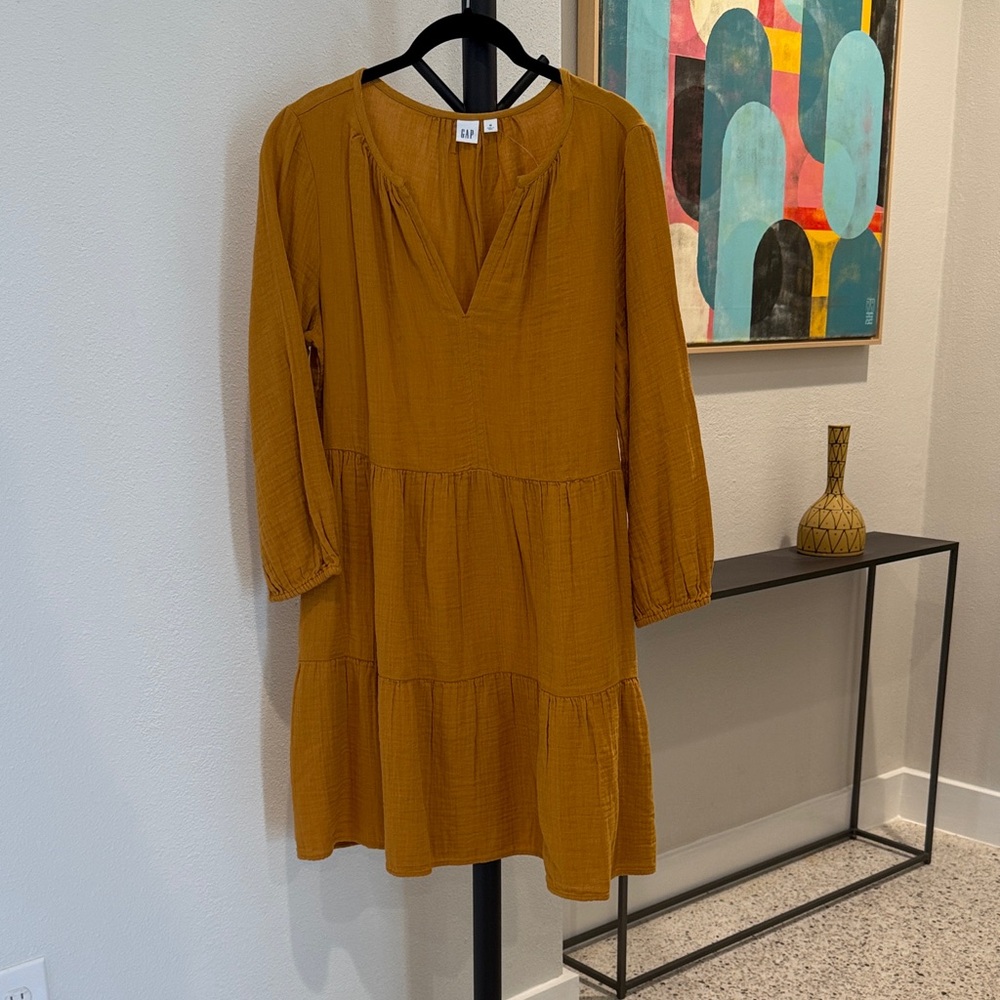 GAP Golden Brown V-Neck Dress-size MEDIUM